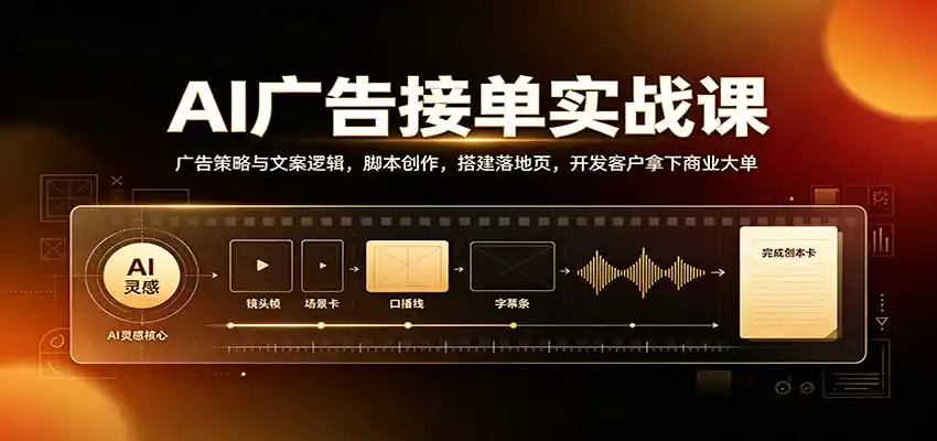 AI广告接单实战:广告策略与文案逻辑,脚本创作,搭建落地页,开发客户拿下商业大单-网赚项目库-互联网全面项目