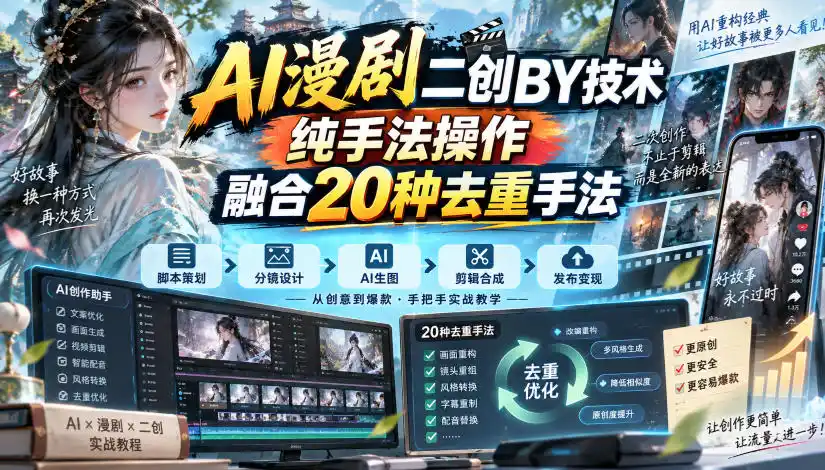 AI漫剧二创搬运技术，纯手法操作，融合20种去重手法-网赚项目库-互联网全面项目