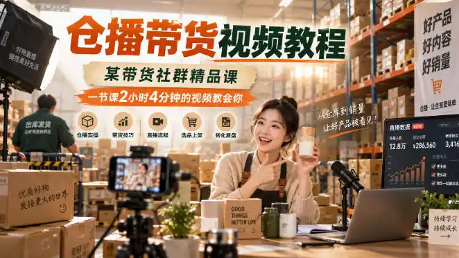 仓播带货视频教程,某带货社群精品课,一节课2小时4分钟的视频教会你-网赚项目库-互联网全面项目