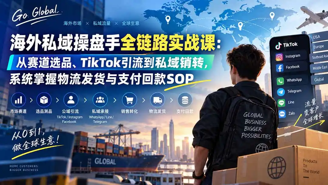 海外私域操盘手全链路实战课：从赛道选品、TikTok引流到私域销转，系统掌握物流发货与支付回款SOP-网赚项目库-互联网全面项目