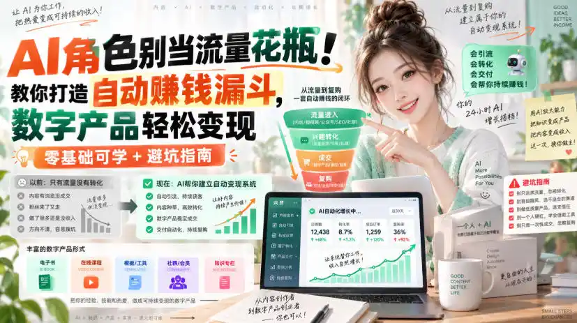 AI角色别当流量花瓶!教你打造自动賺钱漏斗,数字产品轻松变现(零基础可学+避坑指南)【原创双语字幕】-网赚项目库-互联网全面项目