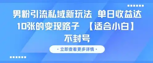 男粉引流私域新玩法，单日收益达10张的变现路子 【适合小白】不封号-网赚项目库-互联网全面项目