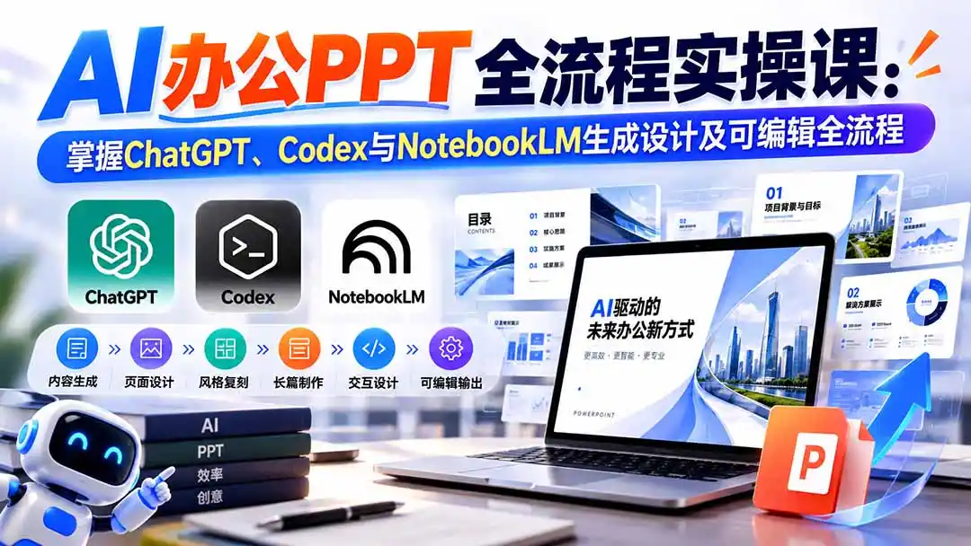 【无水印】AI办公PPT全流程实操课： 掌握ChatGPT、Codex与NotebookLM生成设计及可编辑全流程-网赚项目库-互联网全面项目