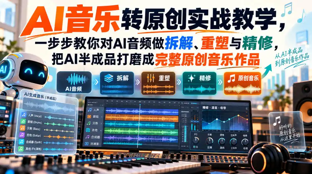 AI音乐转原创实战教学,一步步教你对AI音频做拆解、重塑与精修,把AI半成品打磨成完整原创音乐作品-网赚项目库-互联网全面项目