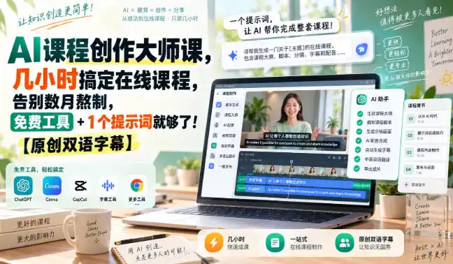 AI课程创作大师课,几小时搞定在线课程,告别数月熬制,免费工具+1个提示词就够了!【原创双语字幕】-网赚项目库-互联网全面项目