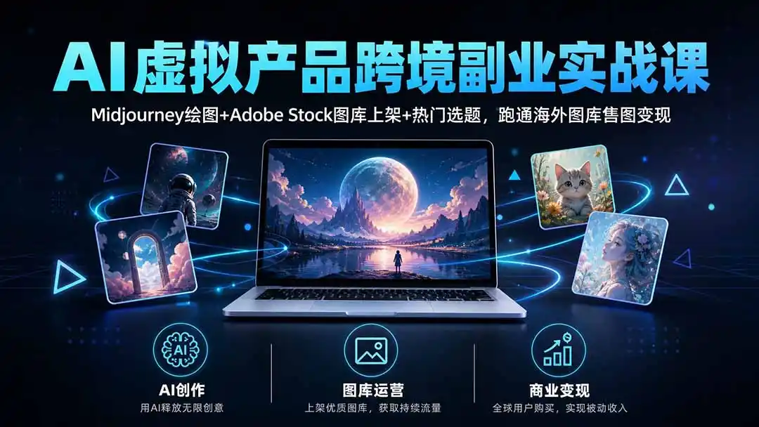 AI虚拟产品跨境副业实战课｜Midjourney绘图+Adobe Stock图库上架+热门选题，跑通海外图库售图变现-网赚项目库-互联网全面项目
