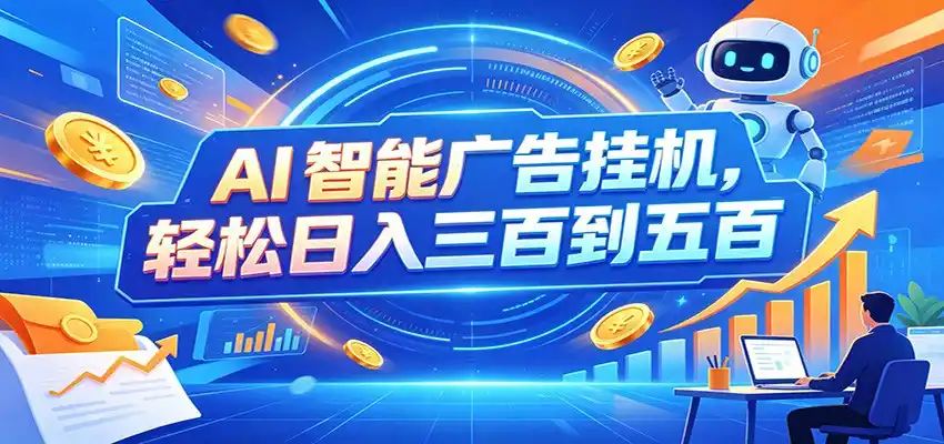 AI智能广告挂机，24小时自动跑，日入300-500，新手零门槛-网赚项目库-互联网全面项目