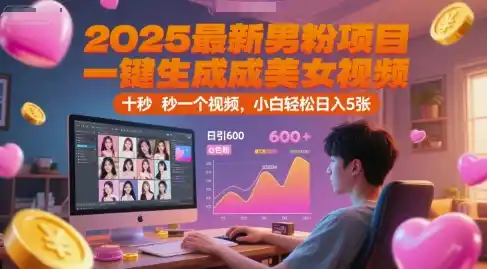 2025最新男粉项目，一键生成美女视频，日引600+色粉 十秒一个视频，小白轻松日入5张【揭秘】-网赚项目库-互联网全面项目