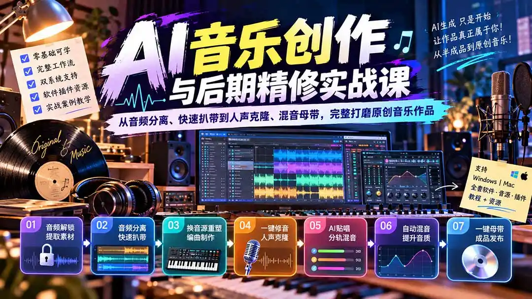 AI音乐创作与后期精修实战课：从音频分离、快速扒带到人声克隆、混音母带，完整打磨原创音乐作品-网赚项目库-互联网全面项目