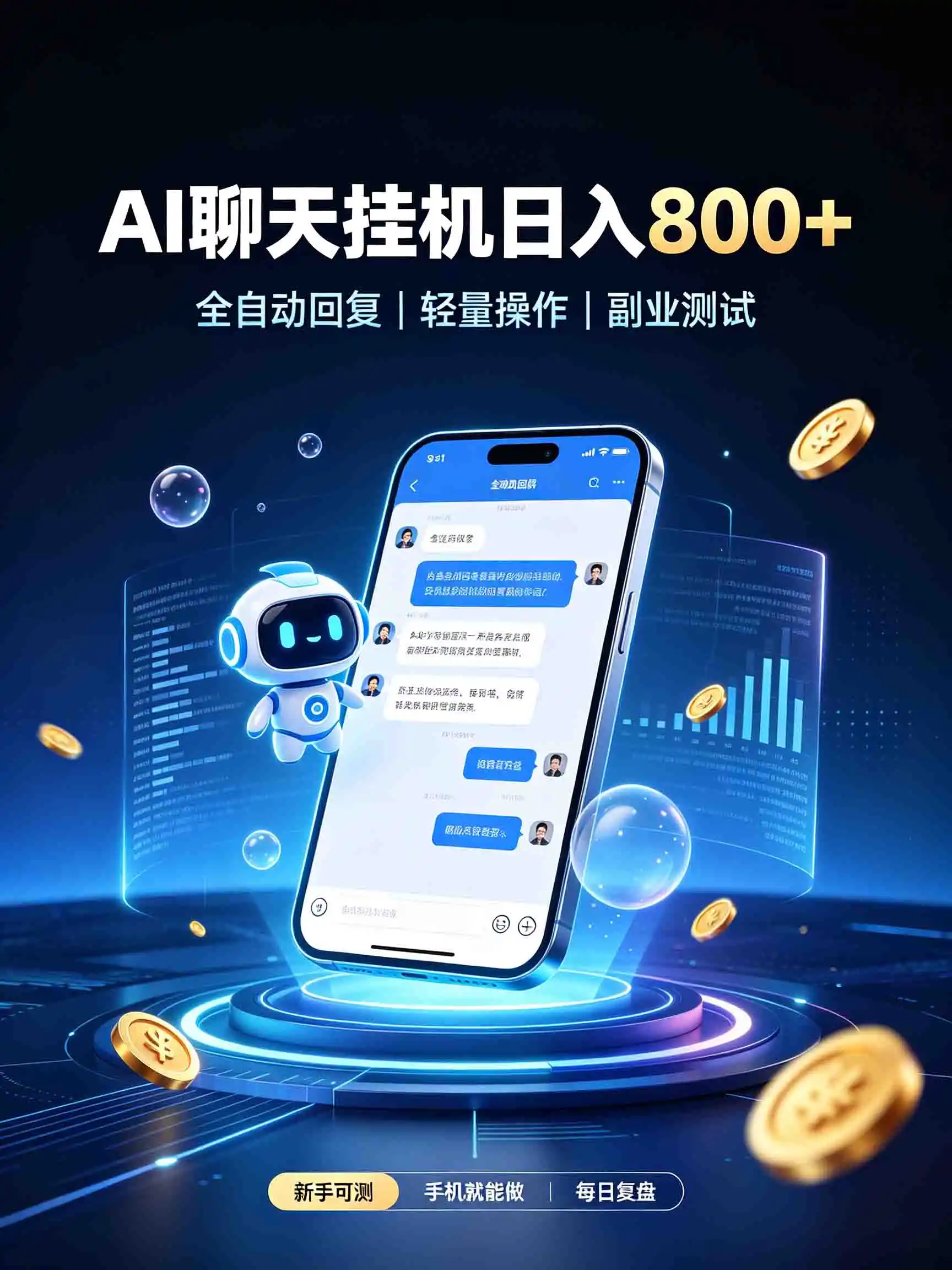 AI聊天挂机,日入800+,适用个人副业,工作室矩阵操作-网赚项目库-互联网全面项目