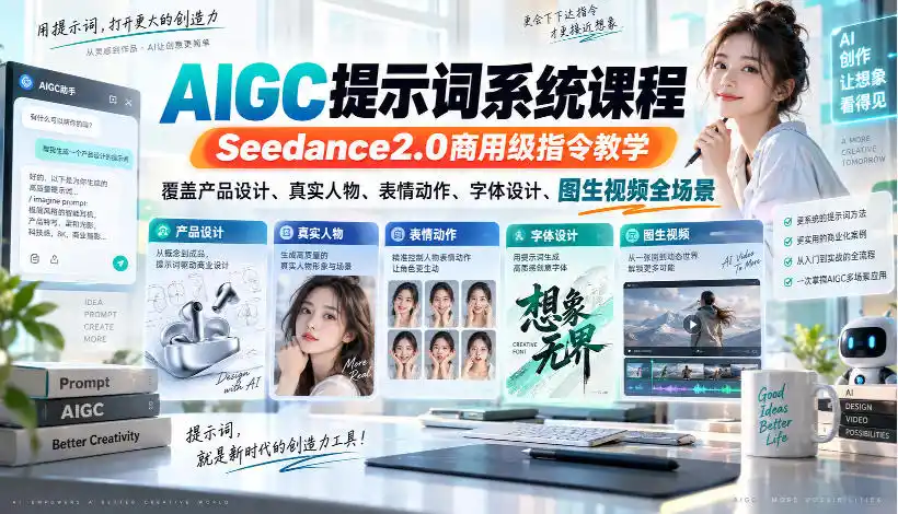 AIGC提示词系统课程,Seedance2.0商用级指令教学,覆盖产品设计、真实人物、表情动作、字体设计、图生视频全场景-网赚项目库-互联网全面项目